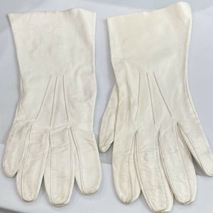 Vintage white kidskin leather dressy formal gloves ladies wedding prom event 6.5